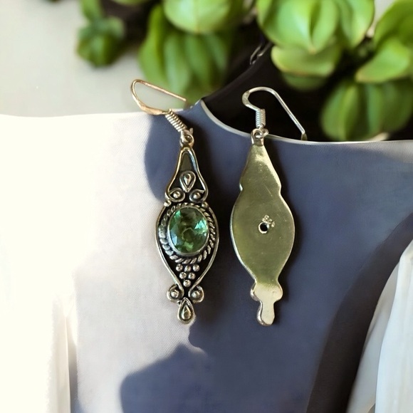 Green Amethyst and 925 Sterling Silver Dangle Drop Earrings - Picture 5 of 6